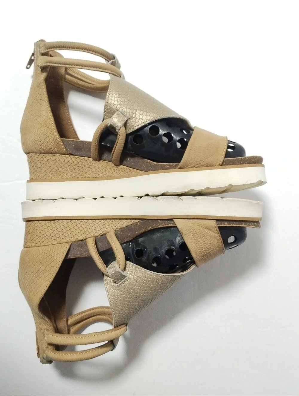 Diba True Green Clover Cushioned Low Wedge Sandal Tan